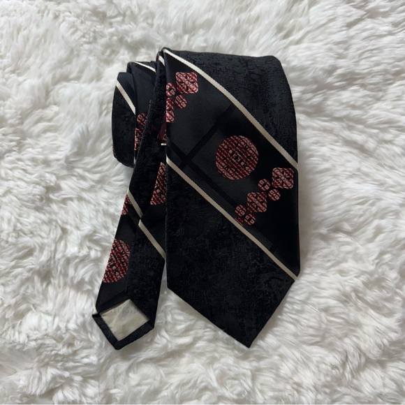 Dior Black and Red Striped Tie with Floral Design - Picture 1 of 12
